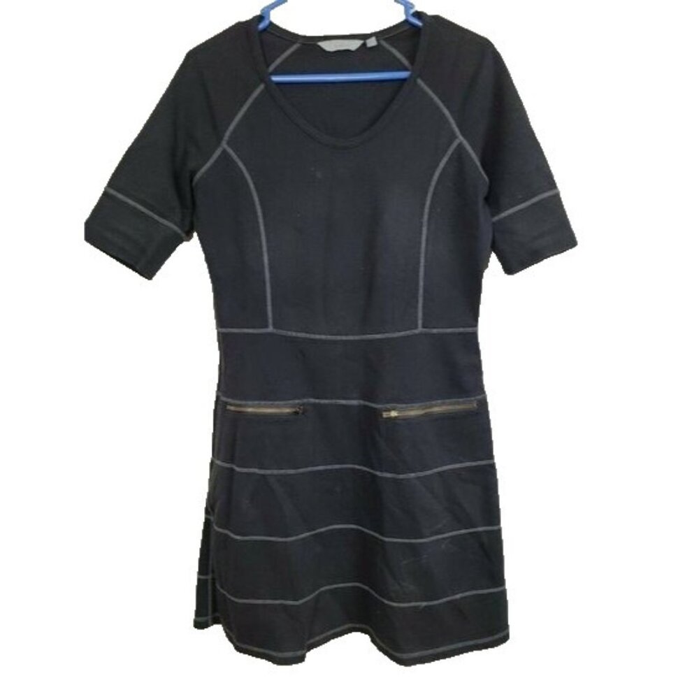 Athleta Womens Strata Mini Dress Small Black Ponte Short Sleeve Athleasure Sport
